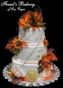 Wedding cake with autumn flowers