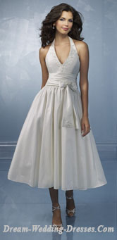 Halter top tea length wedding dresses